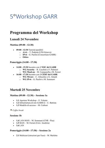 Workshop GARR 2003 programma