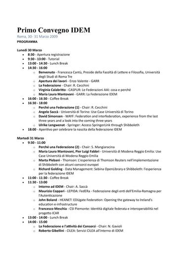 Programma Primo Convegno IDEM