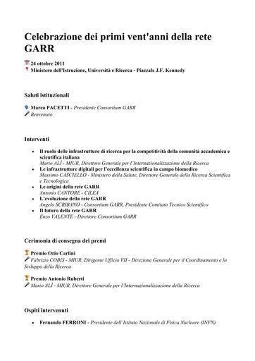 Celebrazione 20 anni programma