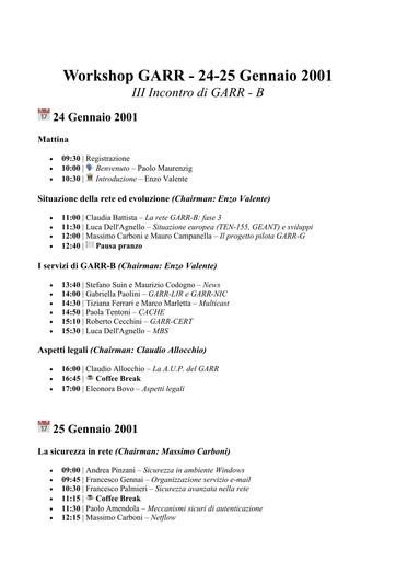 Programma  Workshop GARR 2001