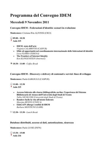 Terzo Convegno IDEM programma