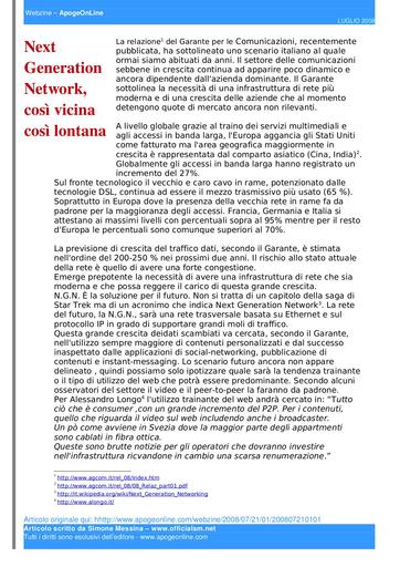 21 Luglio 2008 - ApogeoOnLine