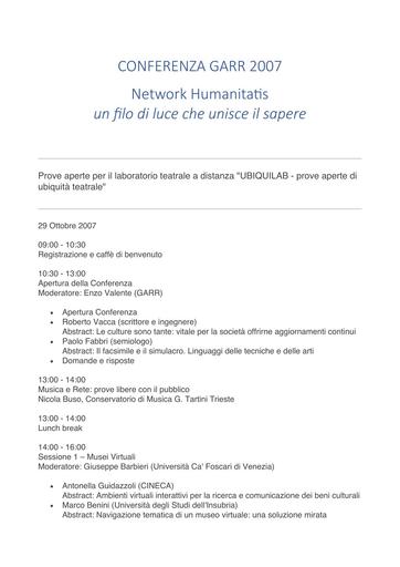 Programma Conferenza GARR 2007