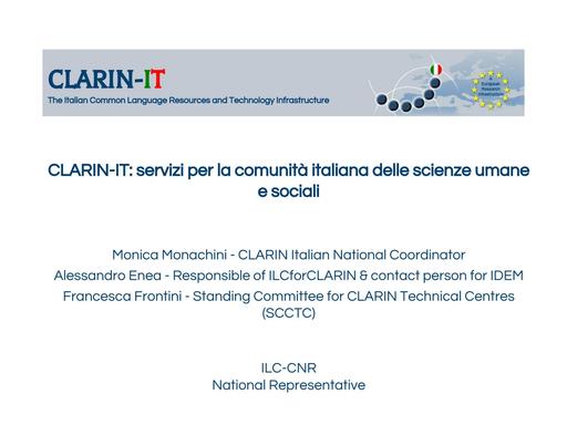 M.Monachini - CLARIN-IT: servizi per la comunità italiana delle scienze umane e sociali