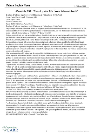 15 febbraio 2021 - Prima Pagina News