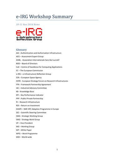 E IRG Rome Workshop report final - e-irg meeting 2014