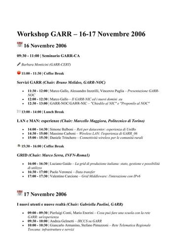 Programma Workshop GARR 2006