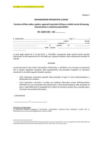 bando 2301 - Allegato 4 - Dichiarazione integrativa al DGUE